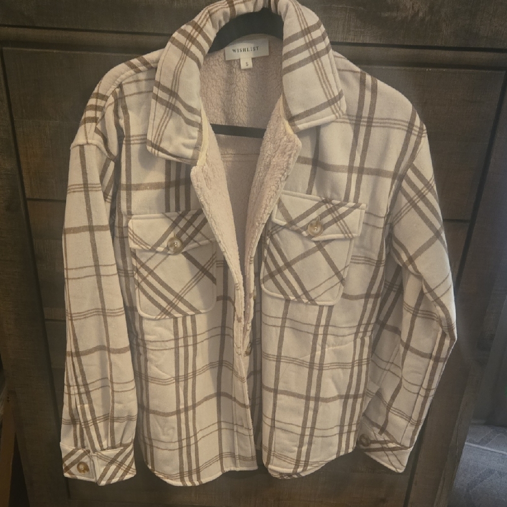 Wishlist Cream and Brown Plaid Teddy Jacket